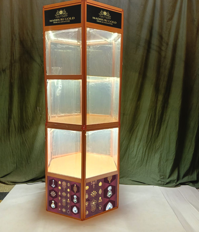 Folding 84" tall Hexagon shaped tower with LED lights & Branding